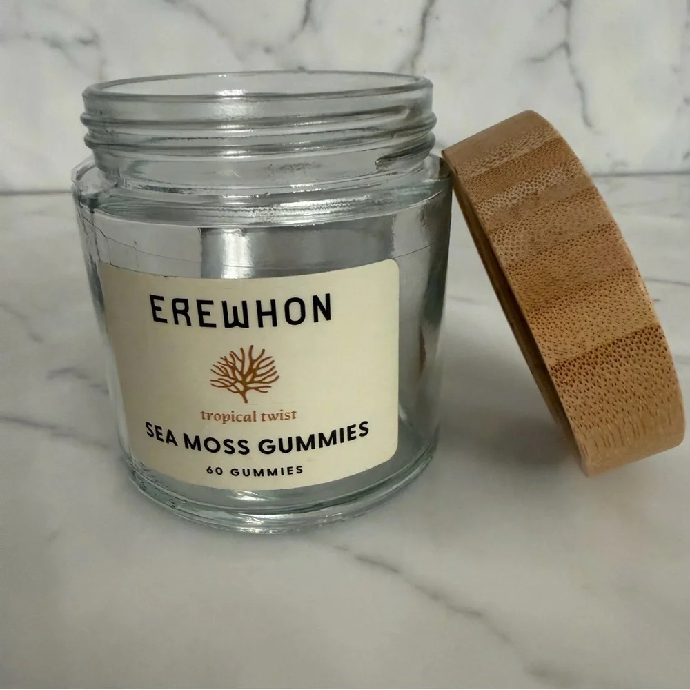 EREWHON Glass 14oz Jar Branded Lux Grocery Store Empty Reusable Wooden Lid Jar